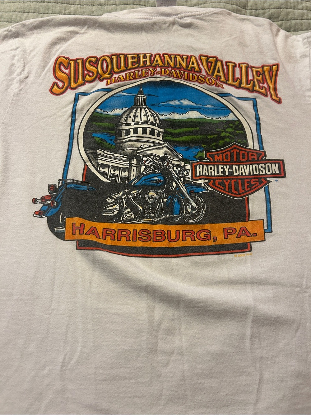 Harley-Davidson White Tee with Multicolor Harrisburg Graphic